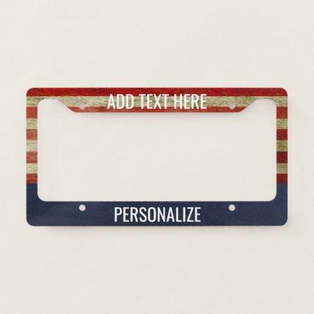 American Flag With Custom Add 2 Lines Text License Plate Frame