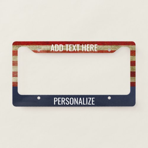 American Flag with Custom Add 2 Lines Text License Plate Frame