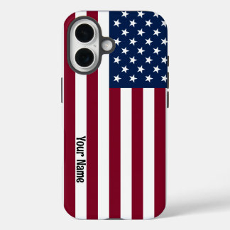 American Flag with Custom Text  iPhone 16 Case