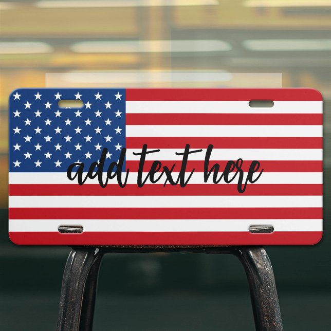 American Flag with Custom Text License Plate (Custom License Plate)