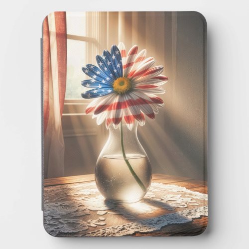 American Flag with Daisy In Glass Vase Kindle Cover