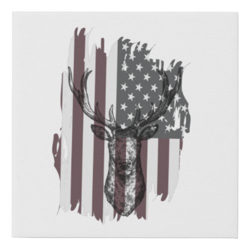 American Flag With Deer Faux Canvas Print