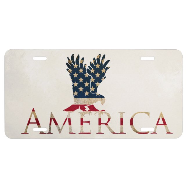 American Flag with Eagle Car Decorative License Plate (Front)