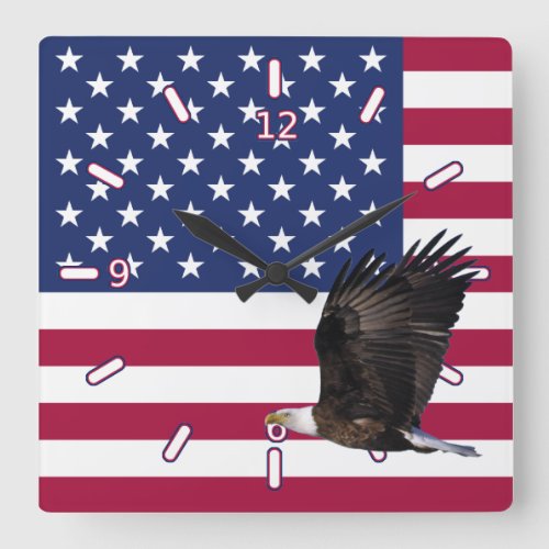 American Flag with Eagle Clock Sq With Numbers