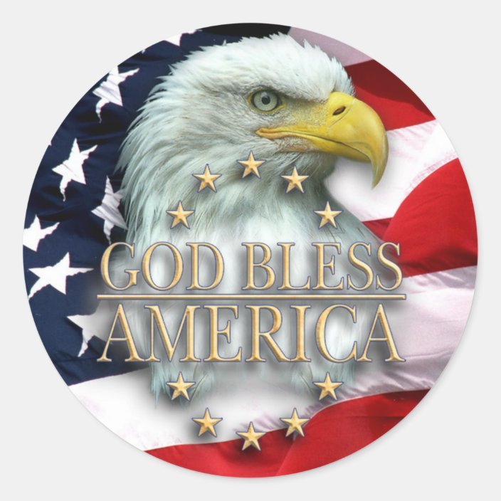 American Flag With Eagle God Bless America Classic Round Sticker