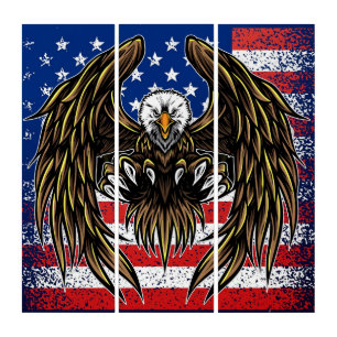 American Flag with Eagle Triptych