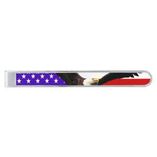 American flag with eagle USA Silver Finish Tie Clip
