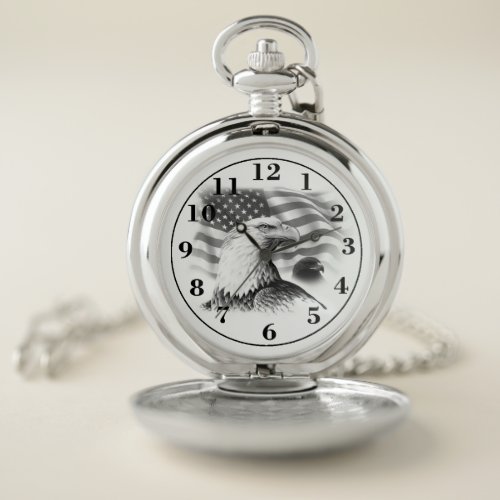 American Flag with Eagles Pocket Watch