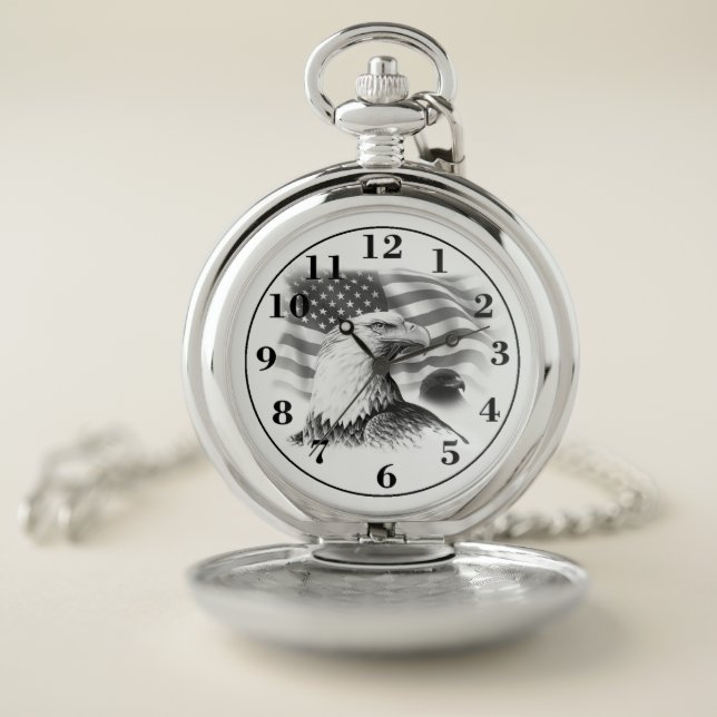 American Flag with Eagles Pocket Watch (Inside)