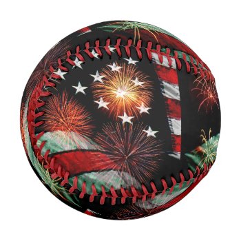American Flag With Fireworks Baseball by deemac2 at Zazzle