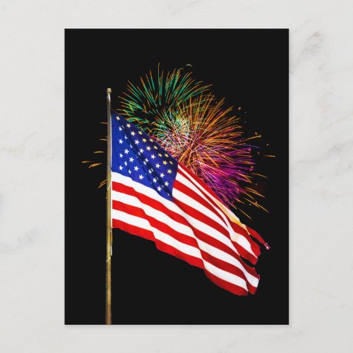 American flag with Fireworks Postcard