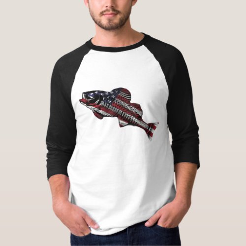 American flag with fishing  T_Shirt