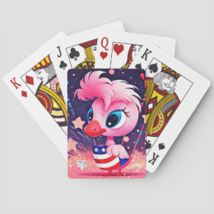 American Flag with Flamingo Cartoon-69216 Poker Cards