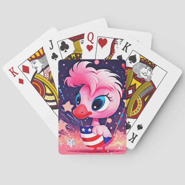American Flag with Flamingo Cartoon-69216 Poker Cards (Back)