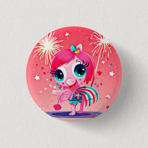 American Flag with Flamingo Cartoon-69217 Button