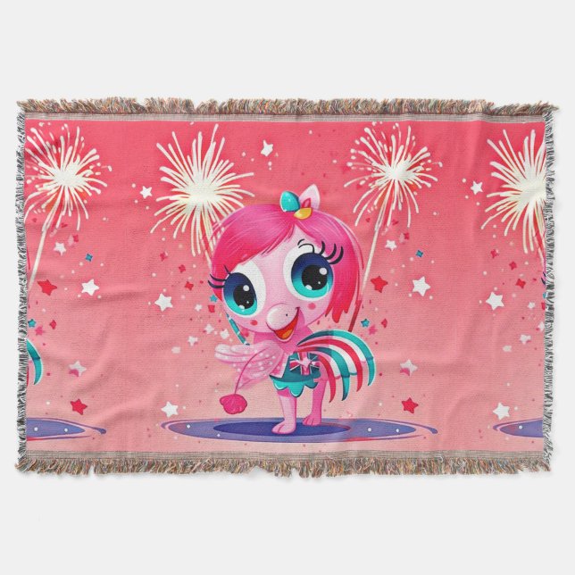 American Flag with Flamingo Cartoon-69217 Throw Blanket (Front)
