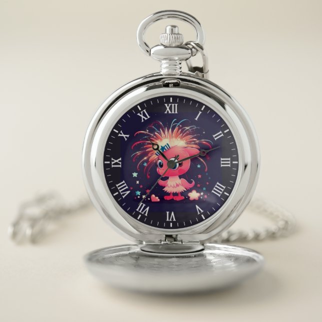 American Flag with Flamingo Cartoon-69218 Pocket Watch (Inside)