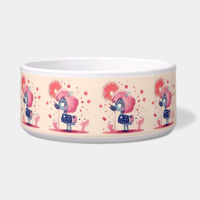 American Flag with Flamingo Cartoon-69219 Bowl (Front)
