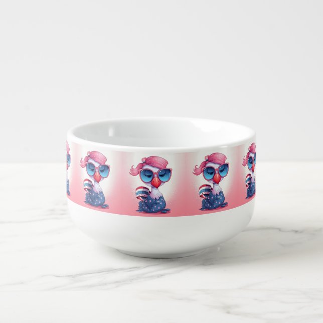 American Flag with Flamingo Cartoon-69679 Soup Mug (Front)