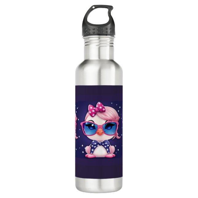 American Flag with Flamingo Cartoon-69680 Stainless Steel Water Bottle (Front)