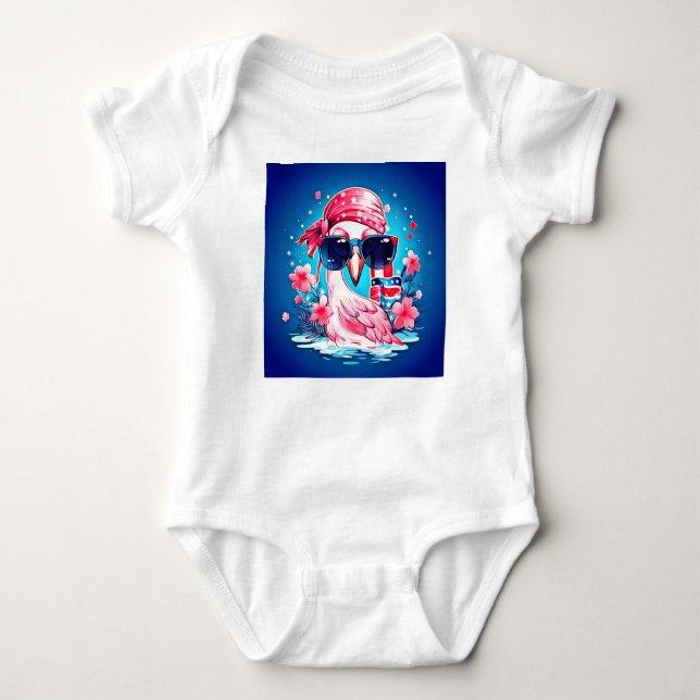 American Flag with Flamingo Cartoon-69681 Baby Bodysuit (Front)