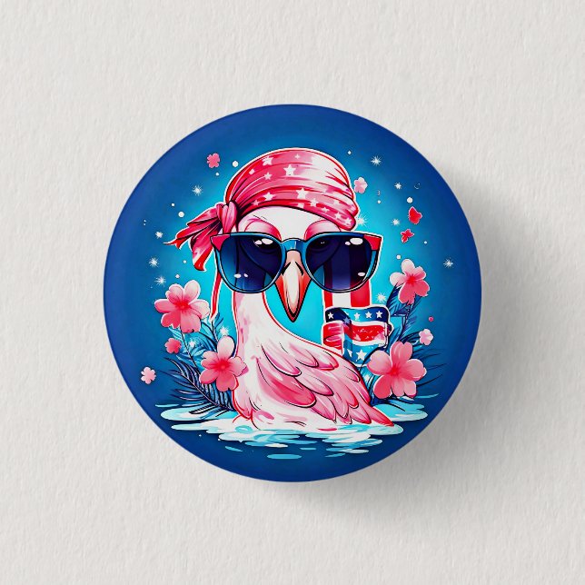 American Flag with Flamingo Cartoon-69681 Button (Front)
