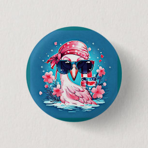 American Flag with Flamingo Cartoon-69681 Button