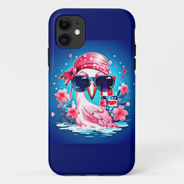 American Flag with Flamingo Cartoon-69681 Case-Mate iPhone Case (Back)