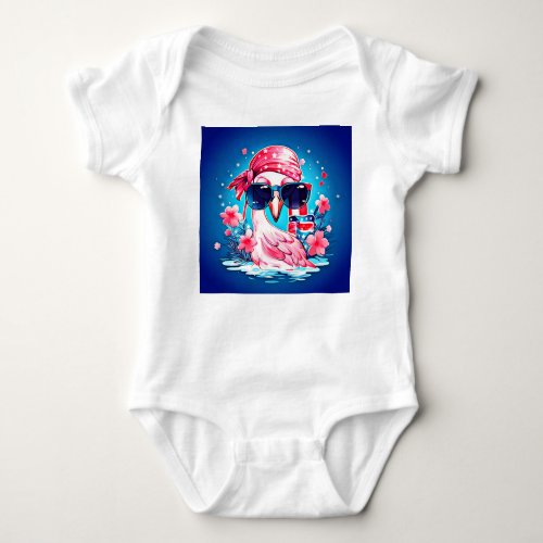 American Flag with Flamingo Cartoon  Baby Bodysuit