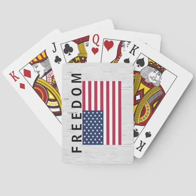 American Flag With FREEDOM Text On Birch Poker Cards (Back)