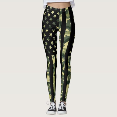 American flag with green camo leggings
