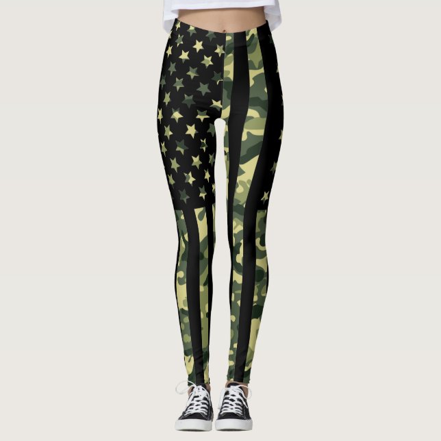 American flag with green camo leggings (Front)