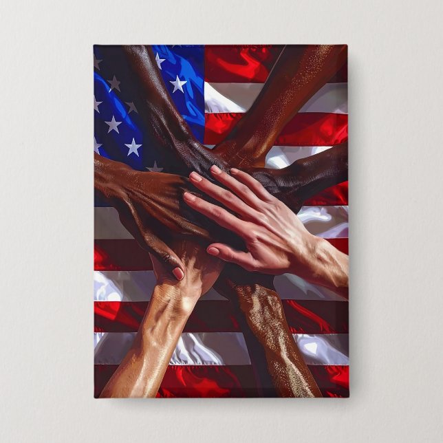 American Flag with hands from various Americans Button (Front)