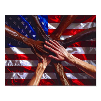 American Flag with hands from various Americans Poster