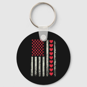 American Flag With Hearts Valentine S Day  Keychain