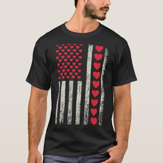 American Flag With Hearts Valentine S Day  T-Shirt (Front)