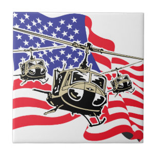 American Flag with Helicopters Ceramic Tile