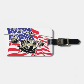 American Flag With Helicopters Luggage Tag by customvendetta at Zazzle