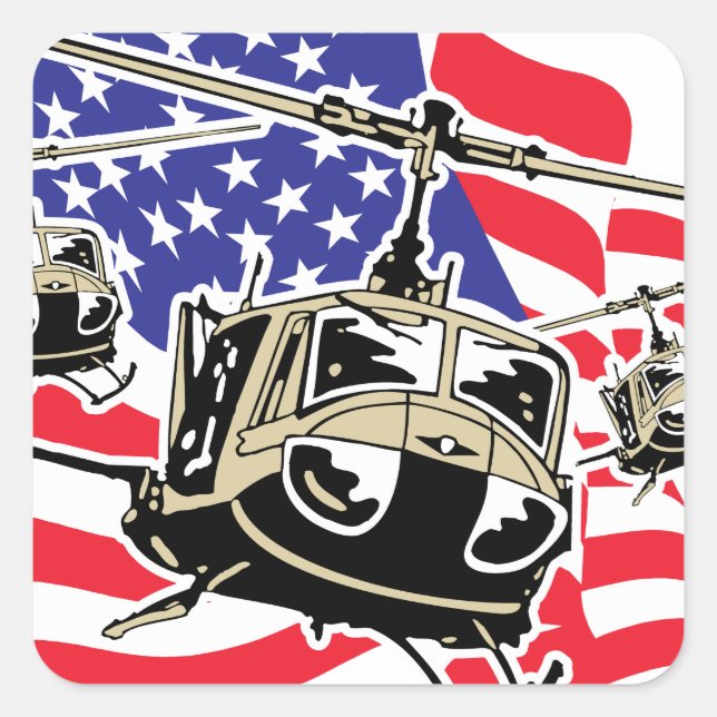 American Flag with Helicopters Square Sticker (Front)