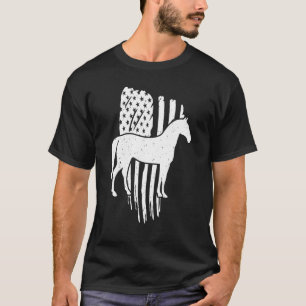 American Flag With Horse Vintage Look US Patriotic T-Shirt