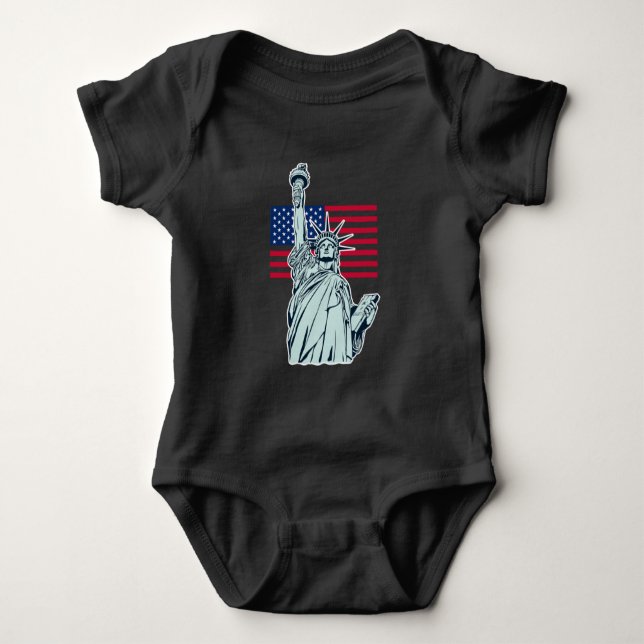 American Flag with Lady Liberty  Baby Bodysuit (Front)