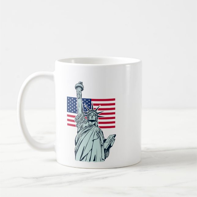 American Flag with Lady Liberty   Coffee Mug (Left)
