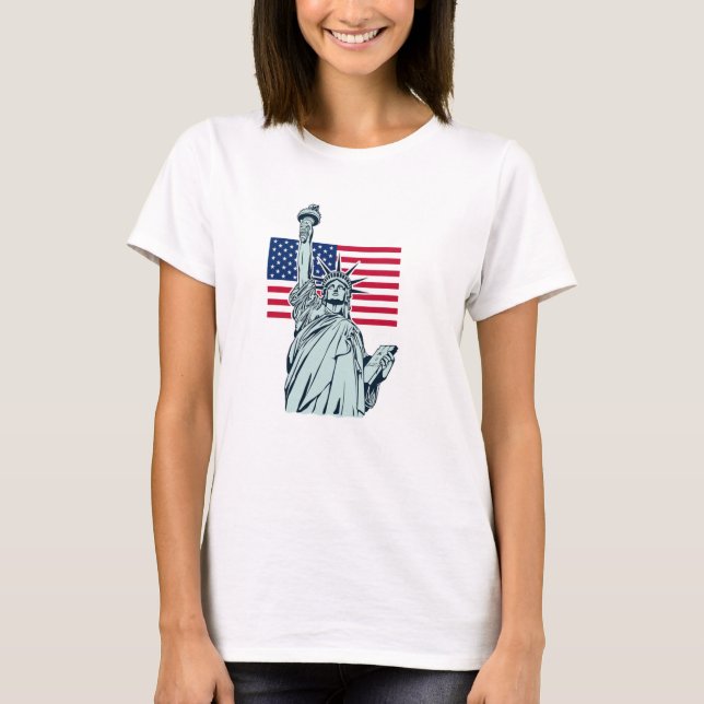 American Flag with Lady Liberty   T-Shirt (Front)
