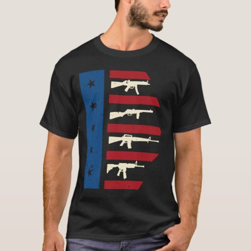 American Flag With Machine Gun I USA T_Shirt