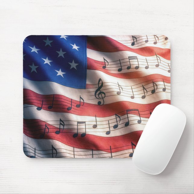 American Flag With Musical Notes Mouse Pad (With Mouse)