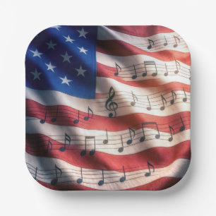 American Flag With Musical Notes Paper Plates
