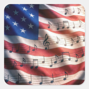American Flag With Musical Notes Square Sticker