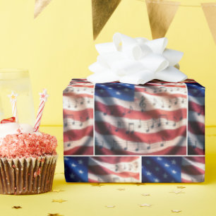 American Flag With Musical Notes Wrapping Paper