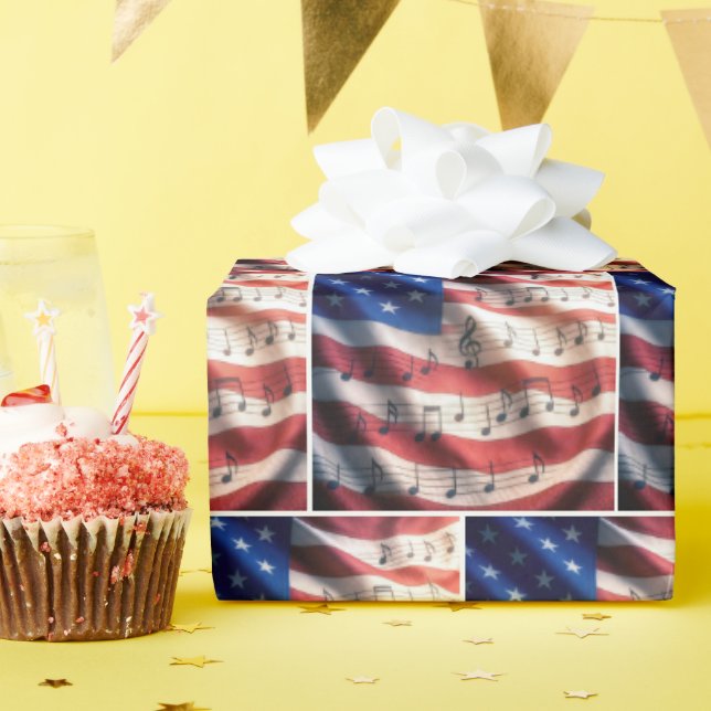 American Flag With Musical Notes Wrapping Paper (Birthday Party)