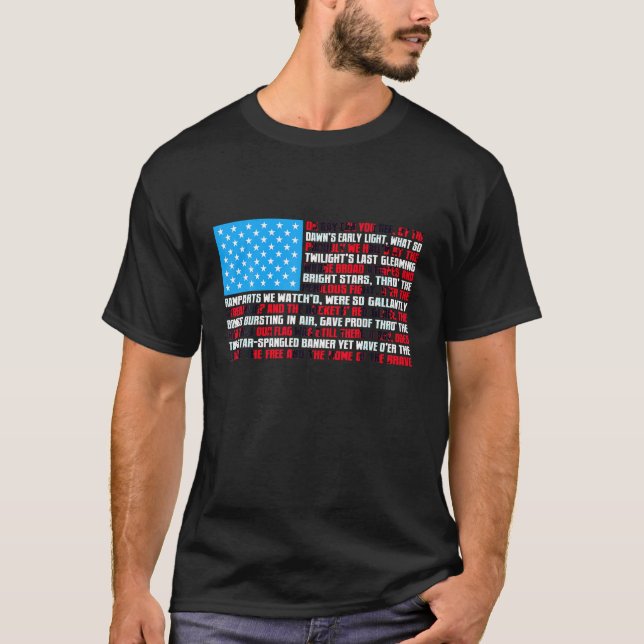 American Flag With National Anthem Lyrics Patrioti T-Shirt (Front)